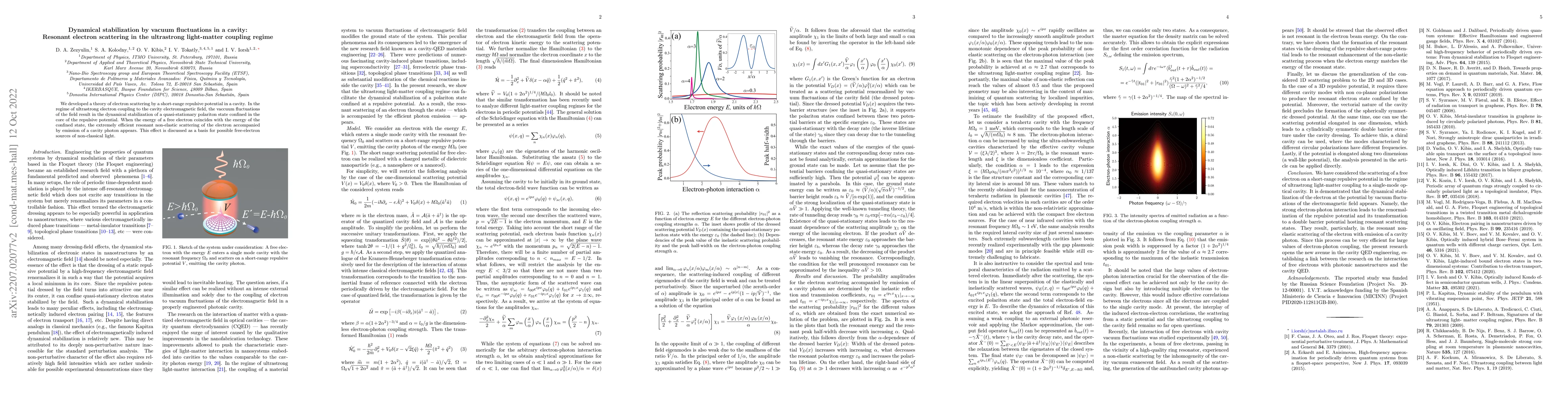 Thumbnail for Dynamical stabilization by vacuum fluctuations in a cavity: Resonant
  electron scattering in the ultrastrong light-matter coupling regime
