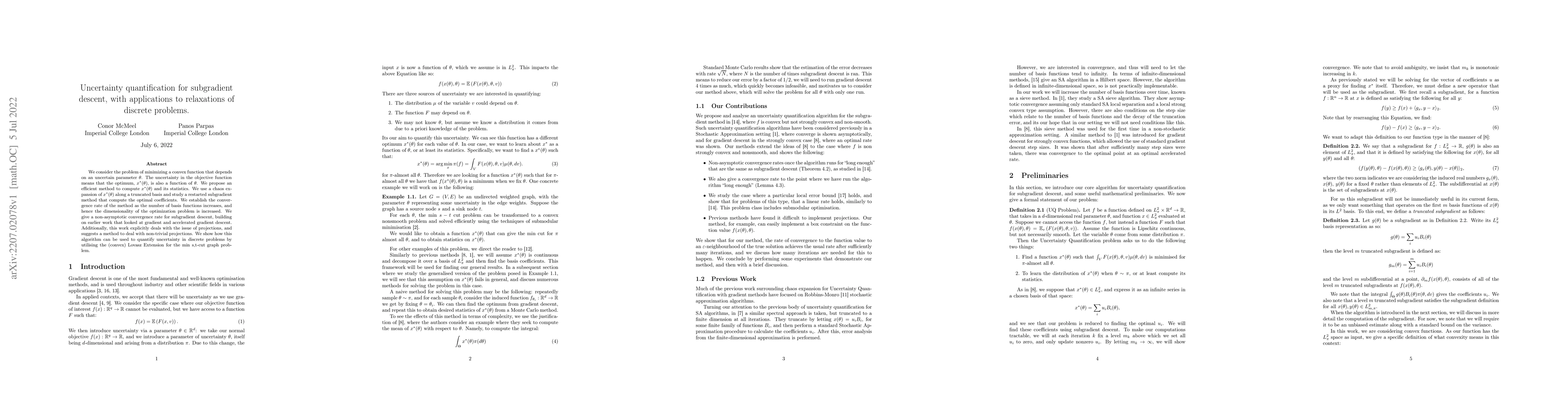 Thumbnail for Uncertainty quantification for subgradient descent, with applications to
  relaxations of discrete problems