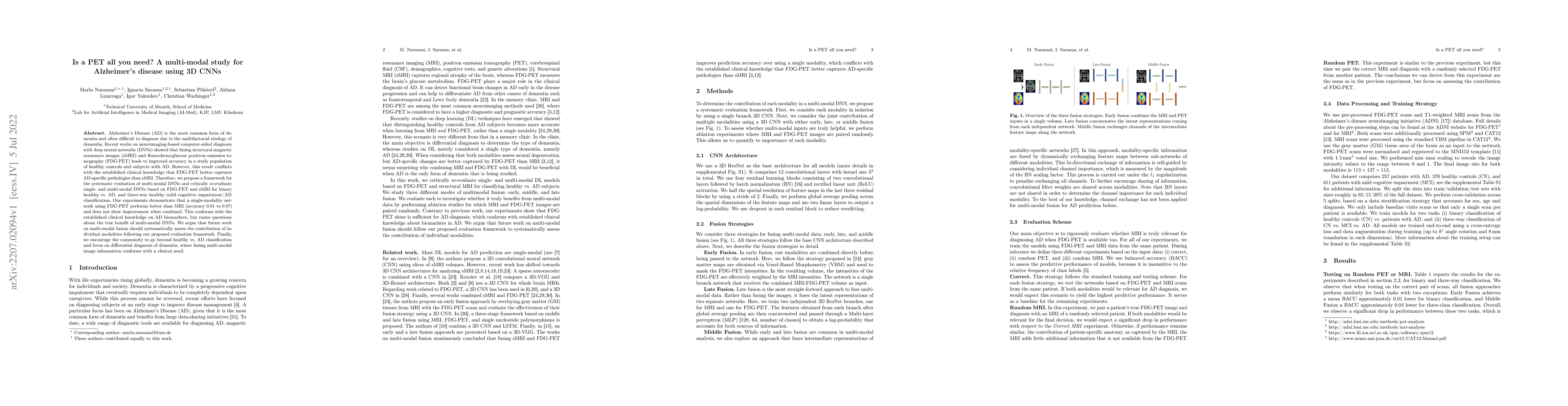 Thumbnail for Is a PET all you need? A multi-modal study for Alzheimer's disease using
  3D CNNs