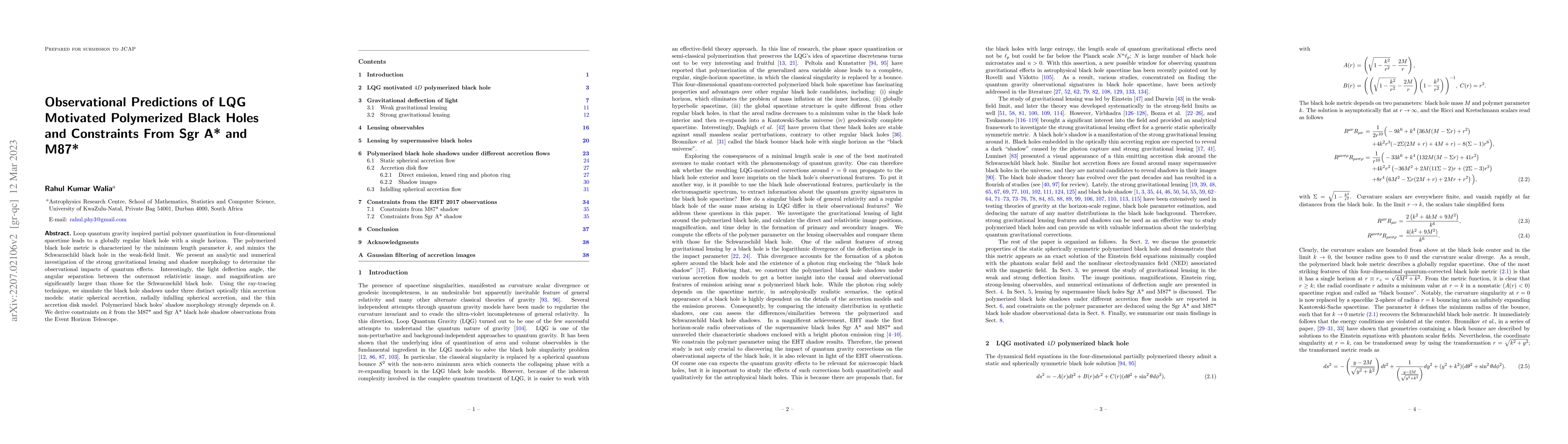 Thumbnail for Observational predictions of LQG motivated polymerized black holes and
  constraints from Sgr A* and M87*