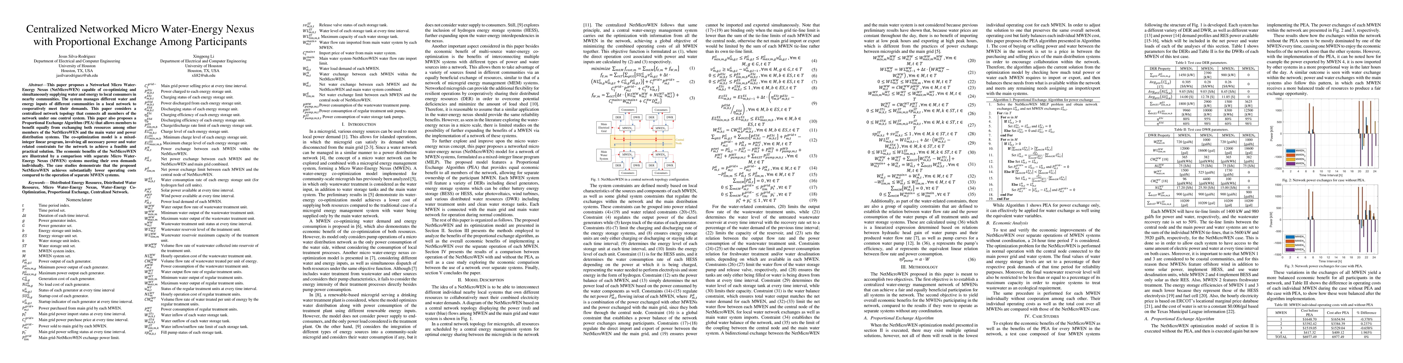 Thumbnail for Centralized Networked Micro Water-Energy Nexus with Proportional
  Exchange Among Participants