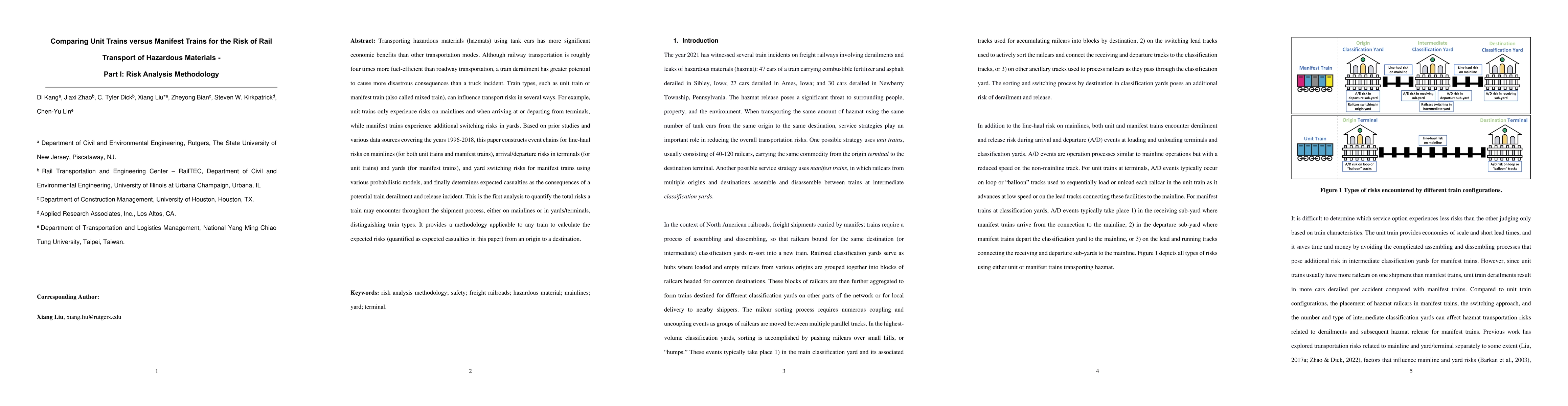 Thumbnail for Comparing Unit Trains versus Manifest Trains for the Risk of Rail
  Transport of Hazardous Materials -- Part I: Risk Analysis Methodology