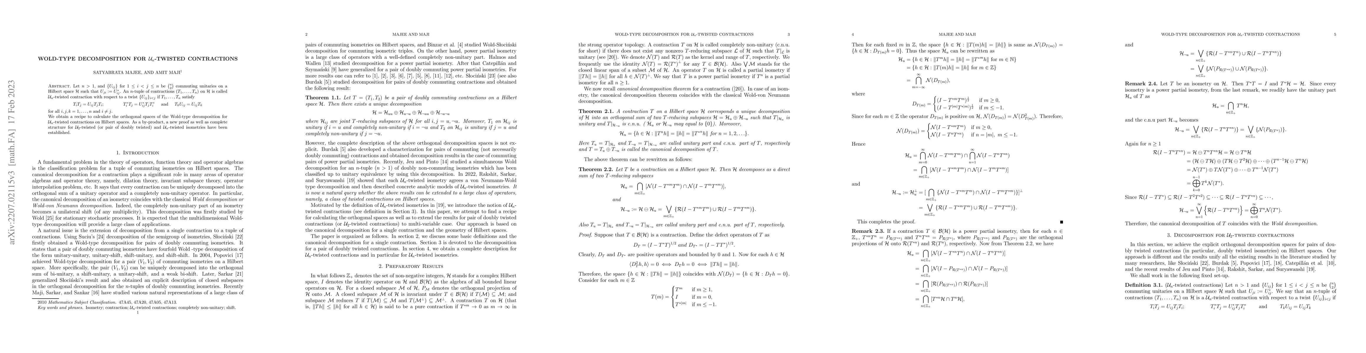 Thumbnail for Wold-type decomposition for $\mathcal{U}_n$-twisted contractions