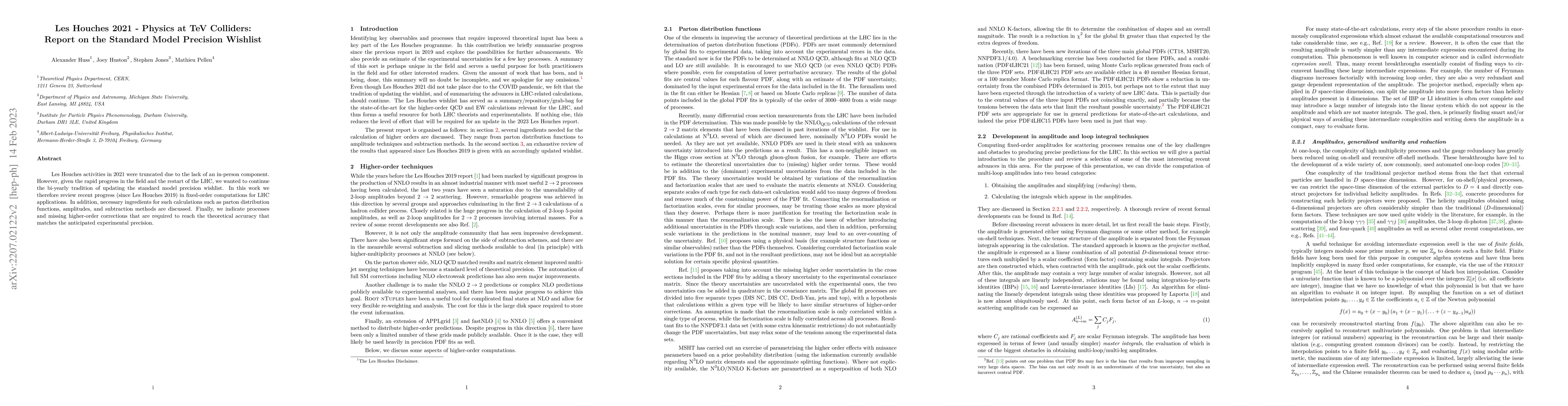 Thumbnail for Les Houches 2021: Physics at TeV Colliders: Report on the Standard Model
  Precision Wishlist