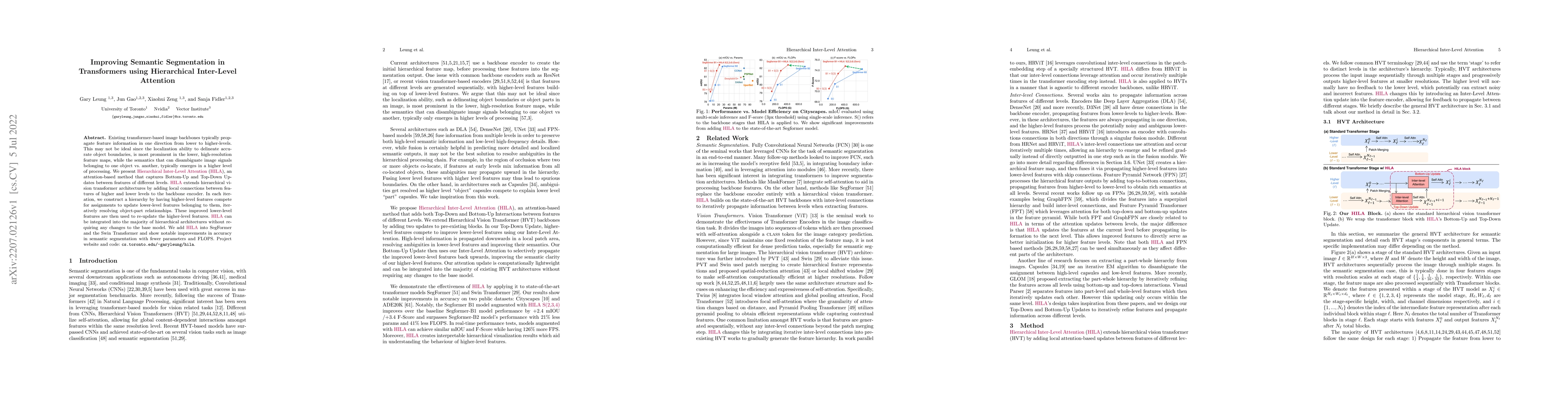 Thumbnail for Improving Semantic Segmentation in Transformers using Hierarchical
  Inter-Level Attention