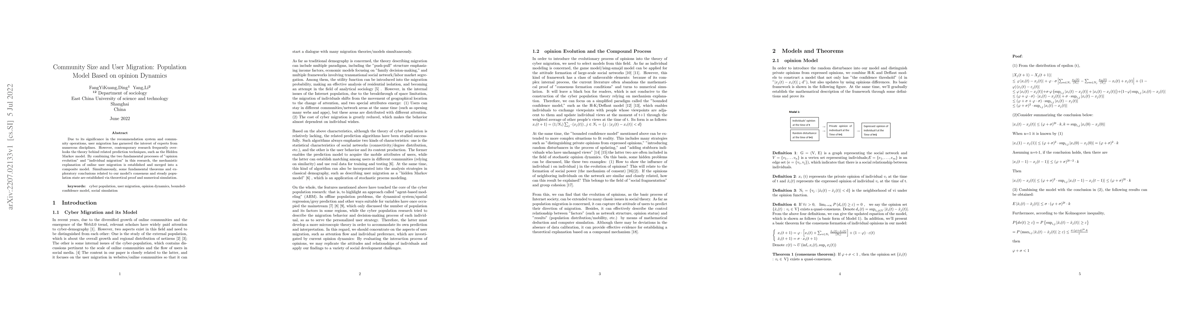 Thumbnail for Community Size and User Migration: Population Model Based on opinion
  Dynamics