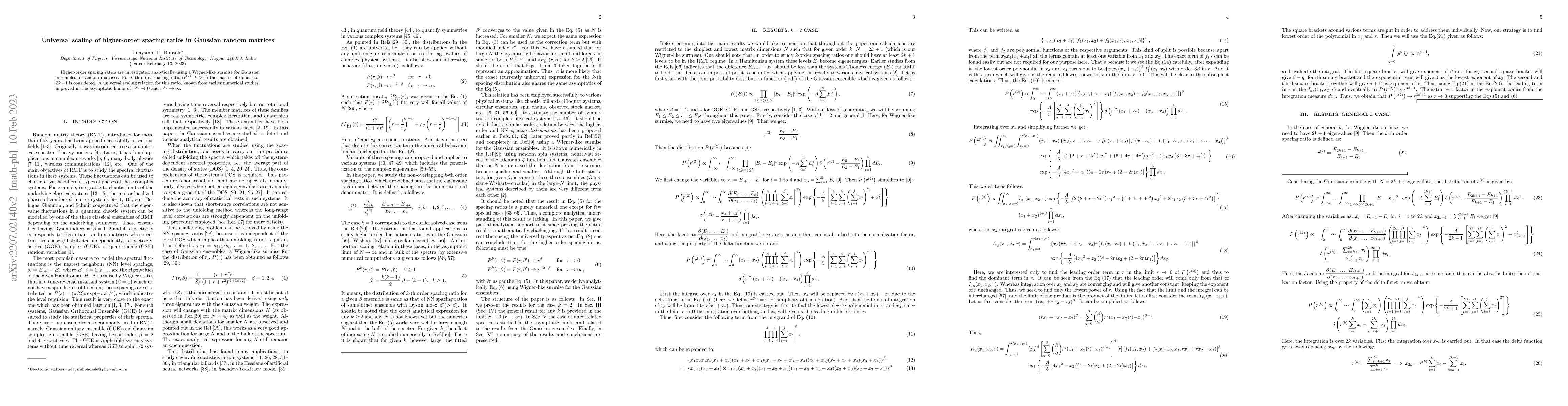 Thumbnail for Universal scaling of higher-order spacing ratios in Gaussian random
  matrices