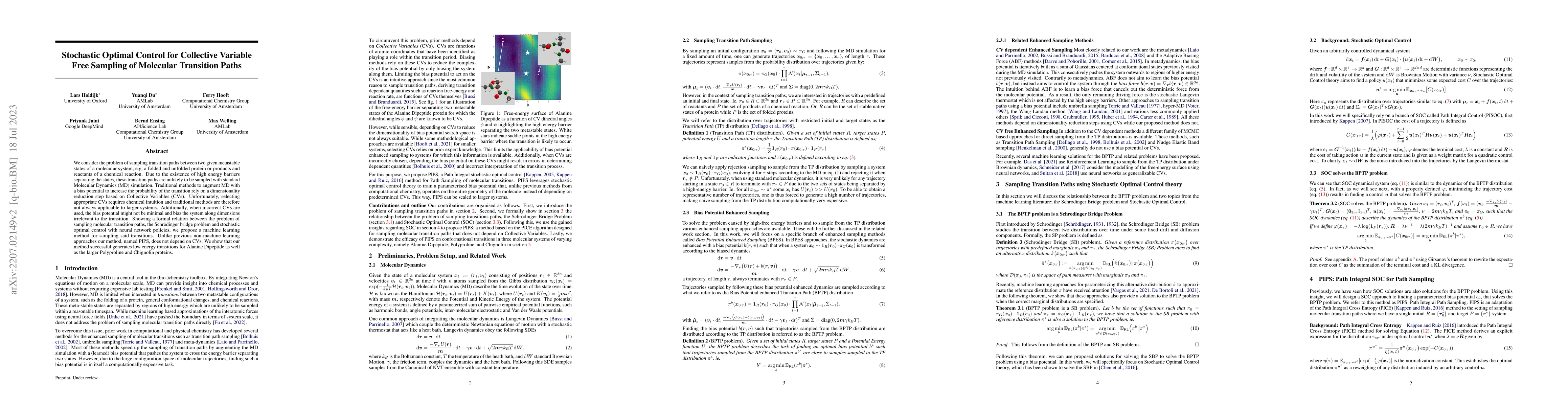 Thumbnail for Stochastic Optimal Control for Collective Variable Free Sampling of
  Molecular Transition Paths
