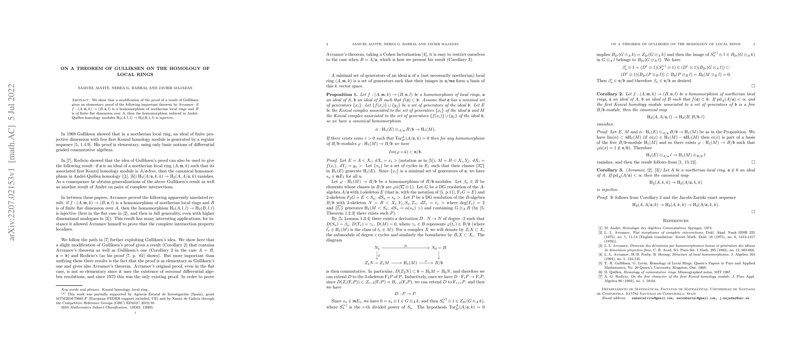 Thumbnail for On a theorem of Gulliksen on the homology of local rings