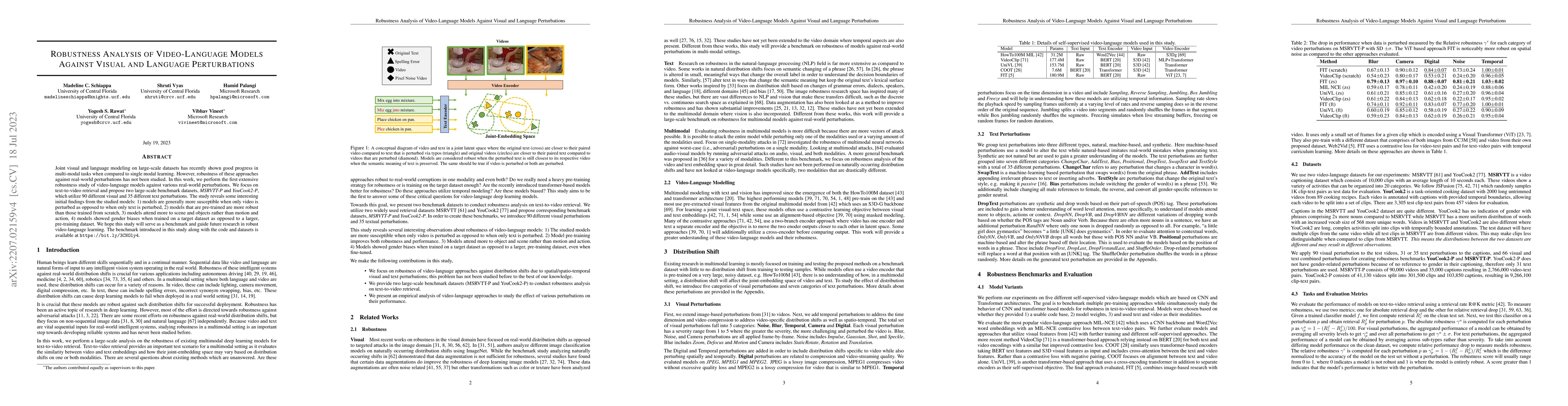 Thumbnail for Robustness Analysis of Video-Language Models Against Visual and Language
  Perturbations