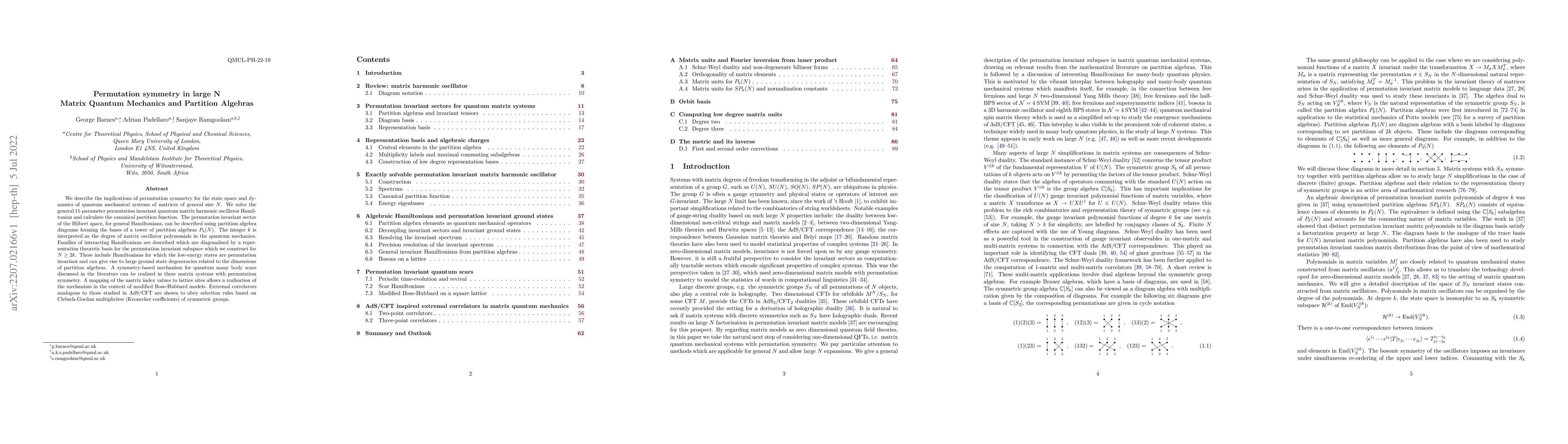 Thumbnail for Permutation symmetry in large N Matrix Quantum Mechanics and Partition
  Algebras