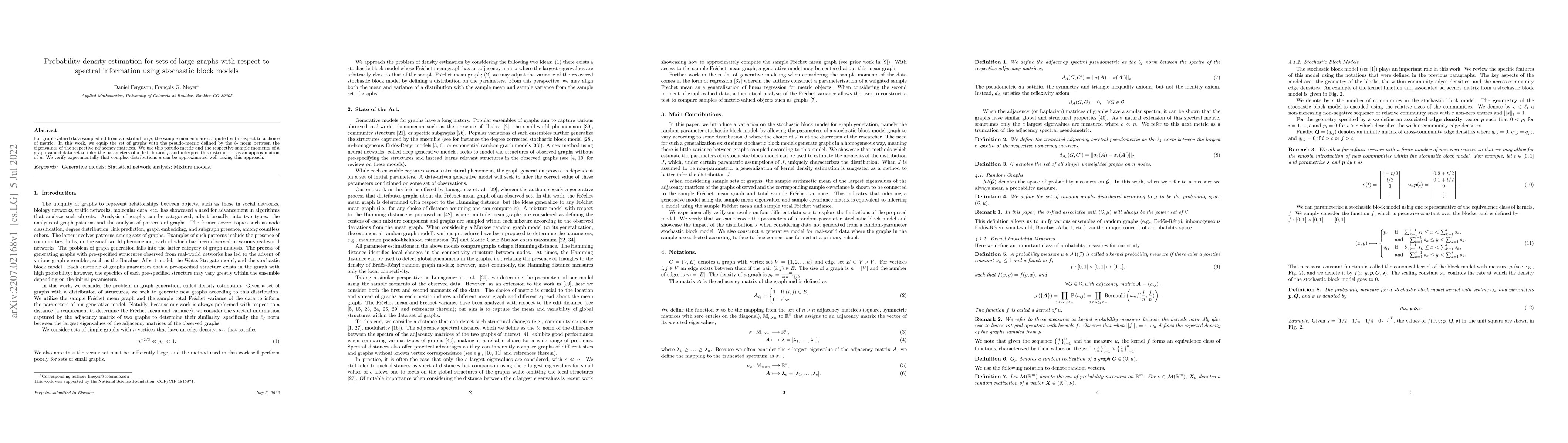 Thumbnail for Probability density estimation for sets of large graphs with respect to
  spectral information using stochastic block models