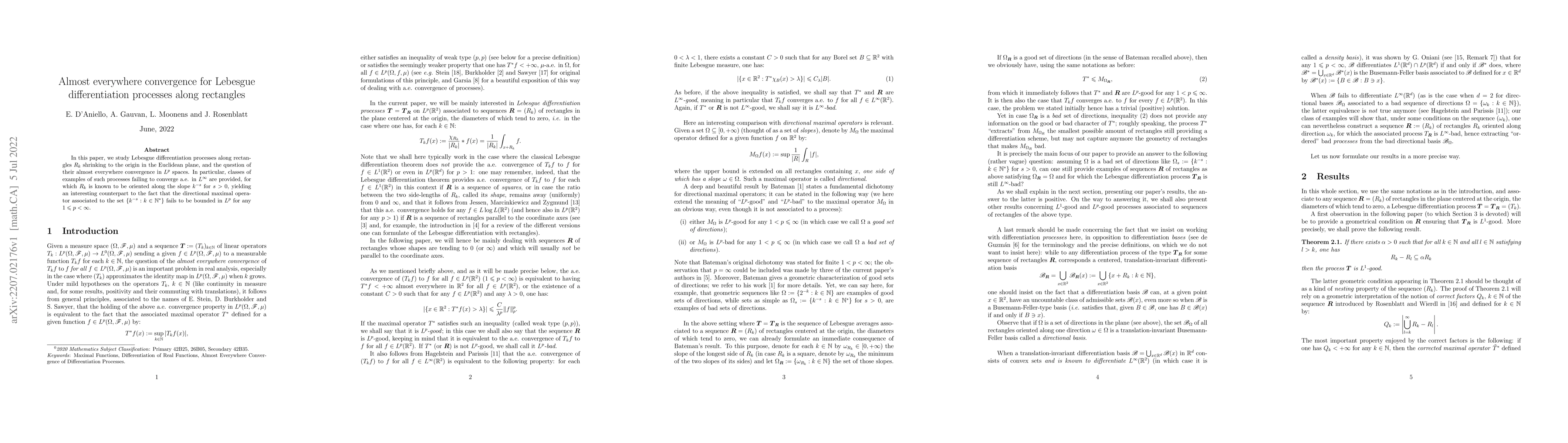 Thumbnail for Almost everywhere convergence for Lebesgue differentiation processes
  along rectangles
