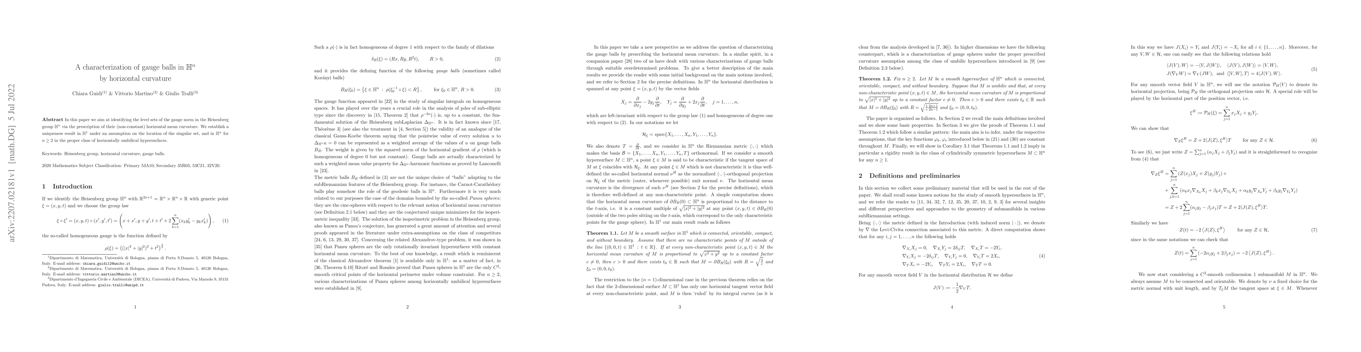 Thumbnail for A characterization of gauge balls in $\mathbb{H}^n$ by horizontal
  curvature