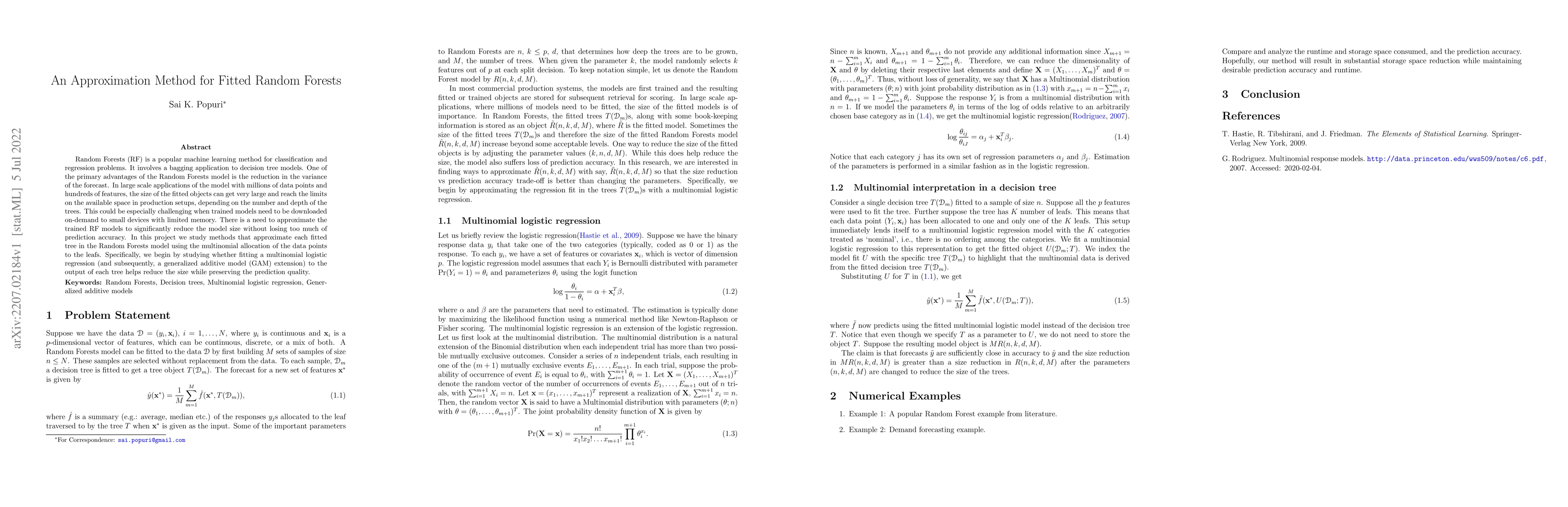 Thumbnail for An Approximation Method for Fitted Random Forests