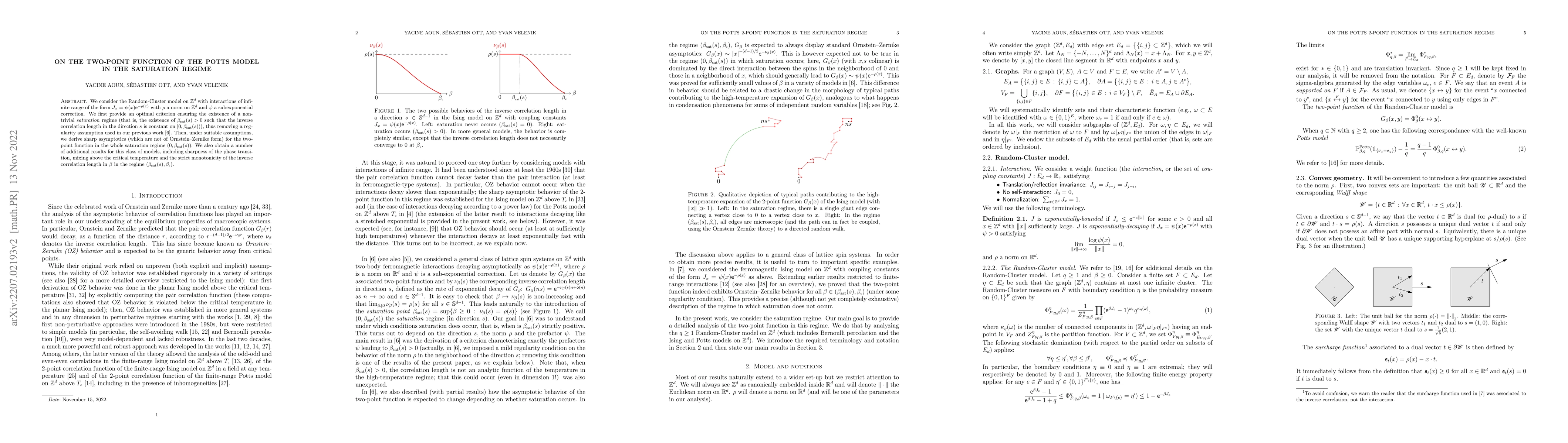 Thumbnail for On the two-point function of the Potts model in the saturation regime