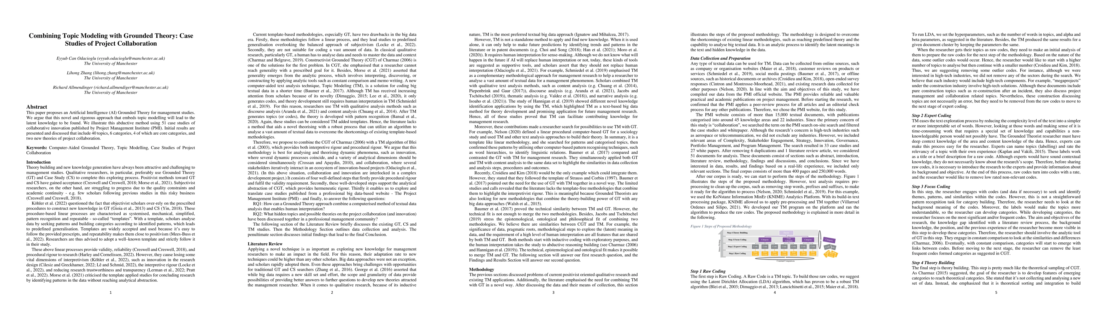 Thumbnail for Combining Topic Modeling with Grounded Theory: Case Studies of Project
  Collaboration