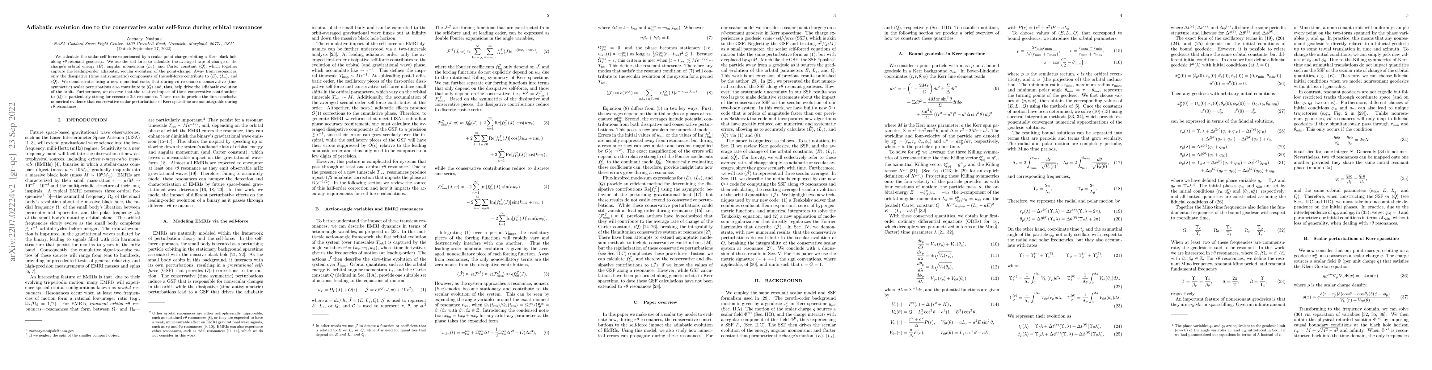 Thumbnail for Adiabatic evolution due to the conservative scalar self-force during
  orbital resonances