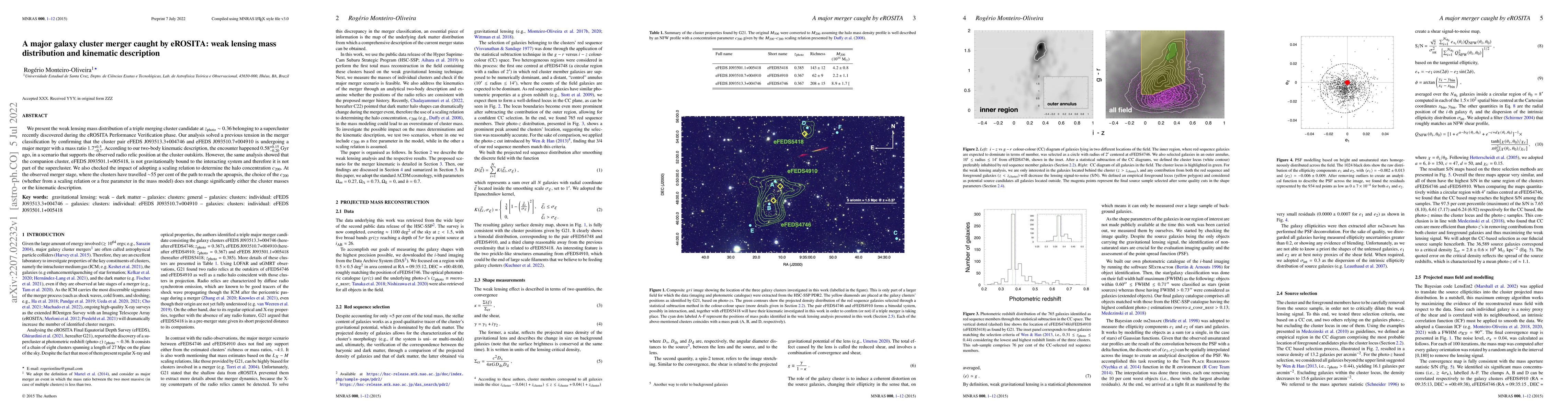 Thumbnail for A major galaxy cluster merger caught by eROSITA: weak lensing mass
  distribution and kinematic description
