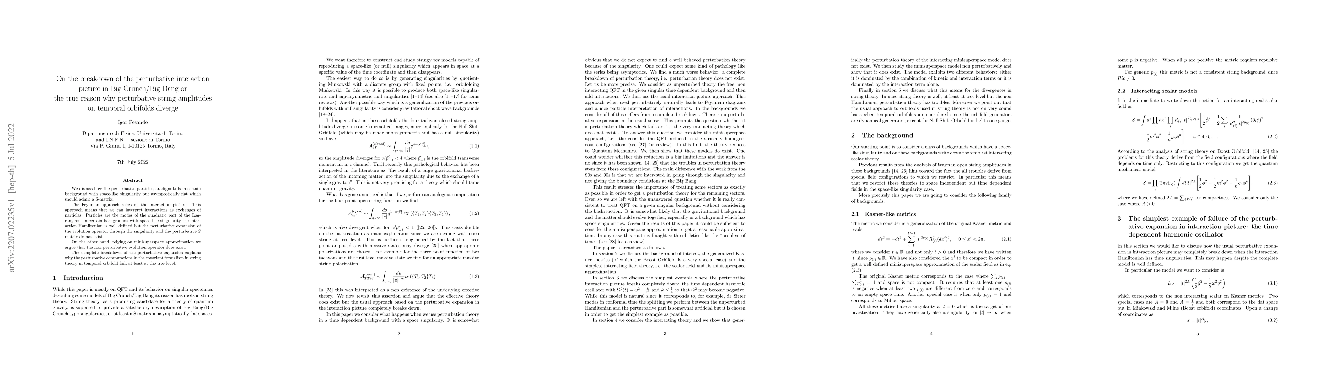 Thumbnail for On the breakdown of the perturbative interaction picture in Big
  Crunch/Big Bang or the true reason why perturbative string amplitudes on
  temporal orbifolds diverge