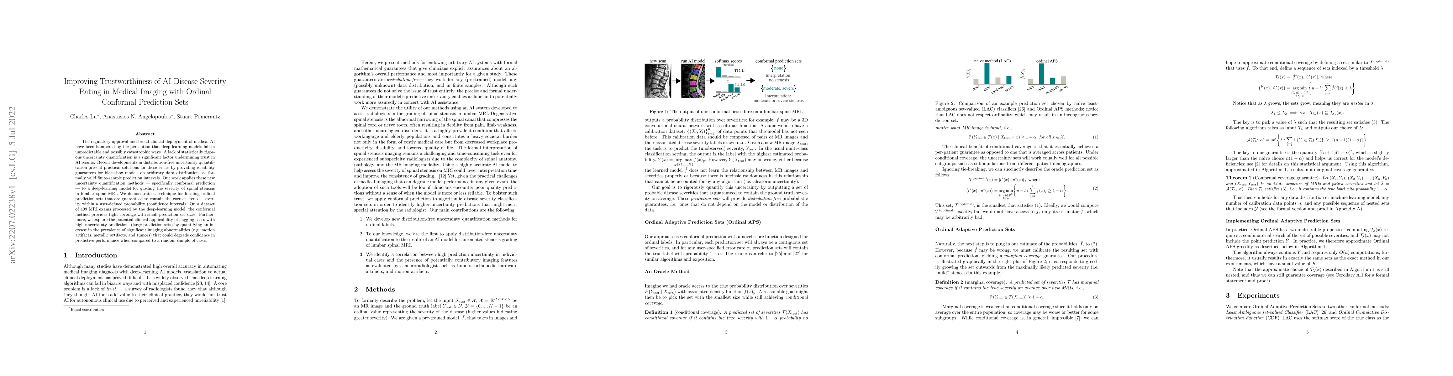 Thumbnail for Improving Trustworthiness of AI Disease Severity Rating in Medical
  Imaging with Ordinal Conformal Prediction Sets