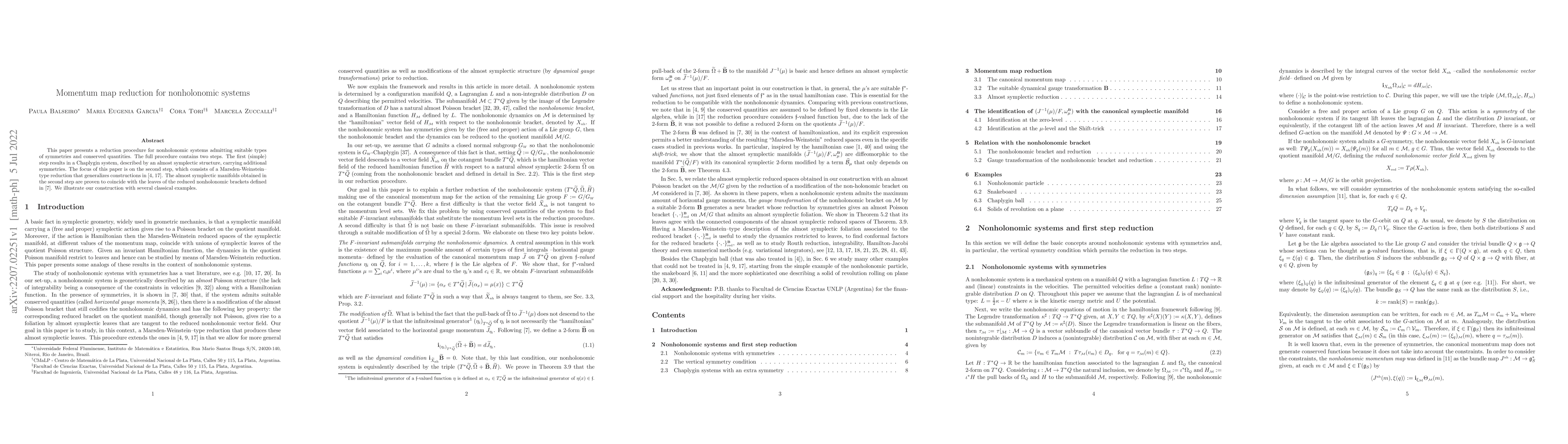 Thumbnail for Momentum map reduction for nonholonomic systems