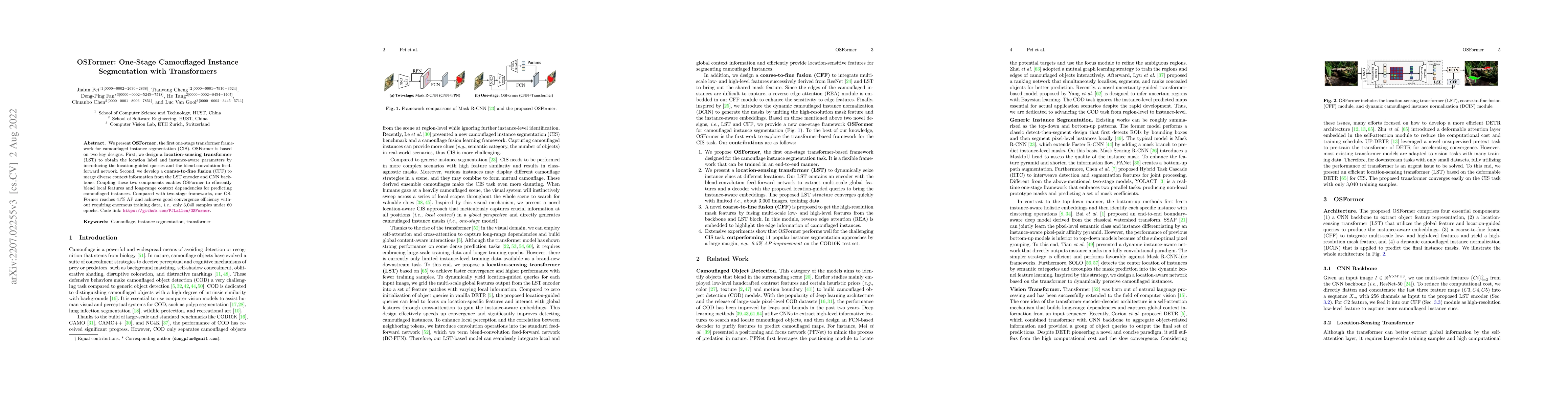 Thumbnail for OSFormer: One-Stage Camouflaged Instance Segmentation with Transformers