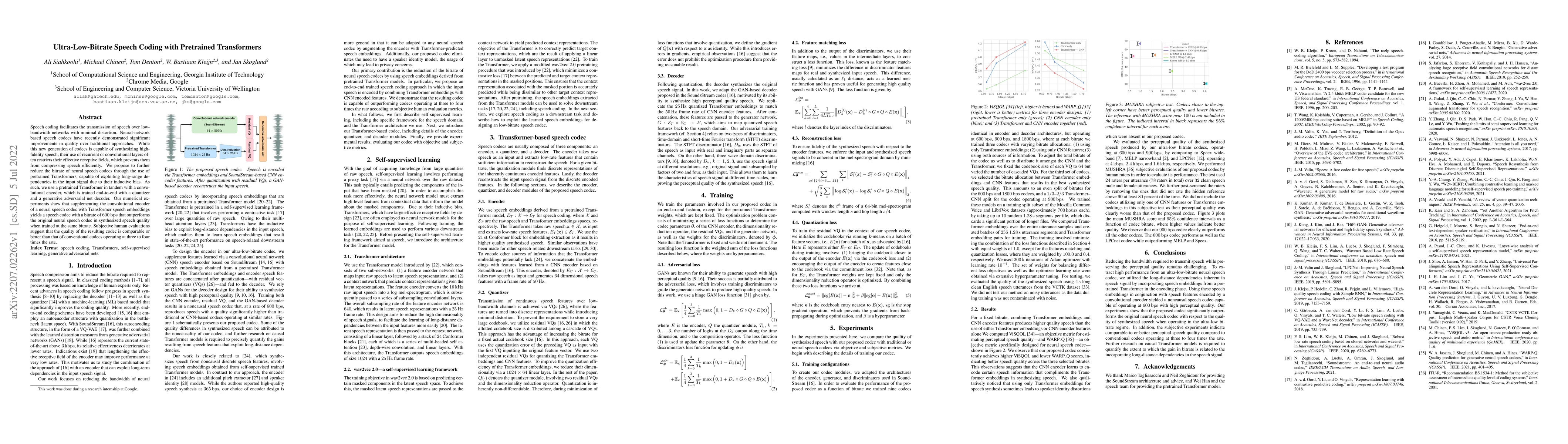 Thumbnail for Ultra-Low-Bitrate Speech Coding with Pretrained Transformers