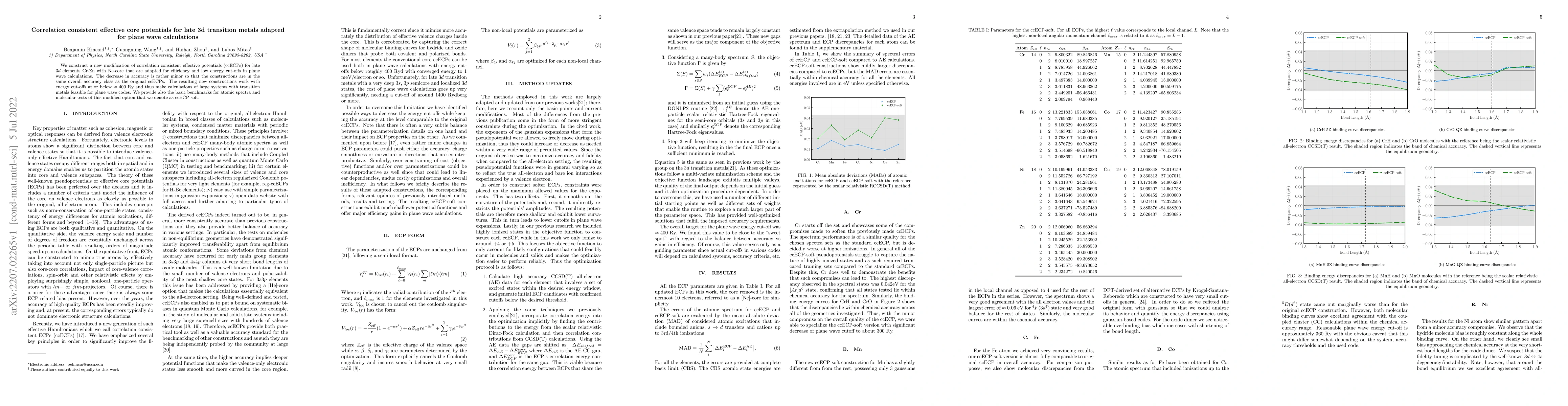 Thumbnail for Correlation consistent effective core potentials for late 3d transition
  metals adapted for plane wave calculations