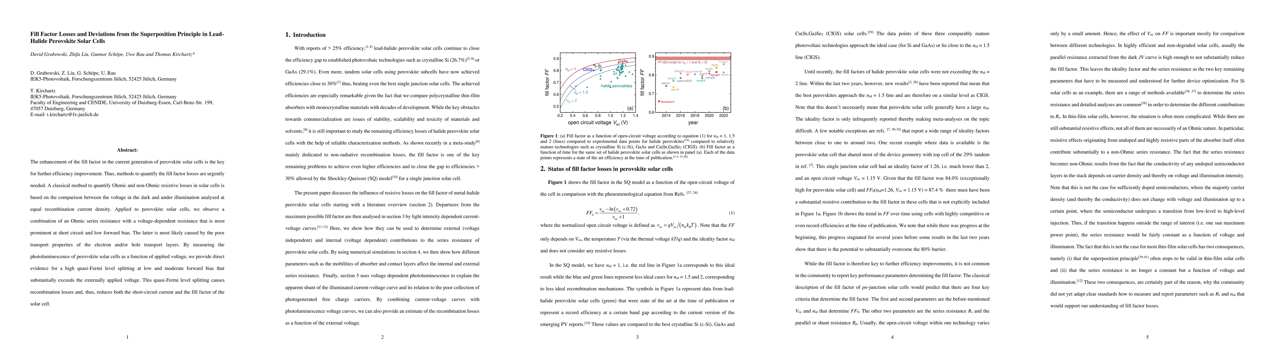 Thumbnail for Fill Factor Losses and Deviations from the Superposition Principle in
  Lead-Halide Perovskite Solar Cells