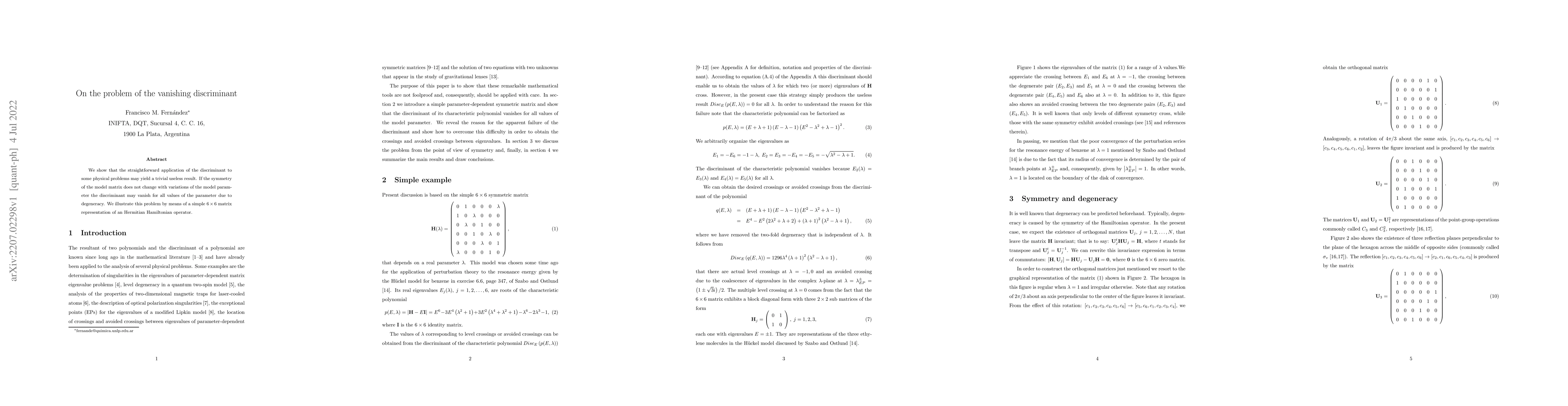 Thumbnail for On the problem of the vanishing discriminant