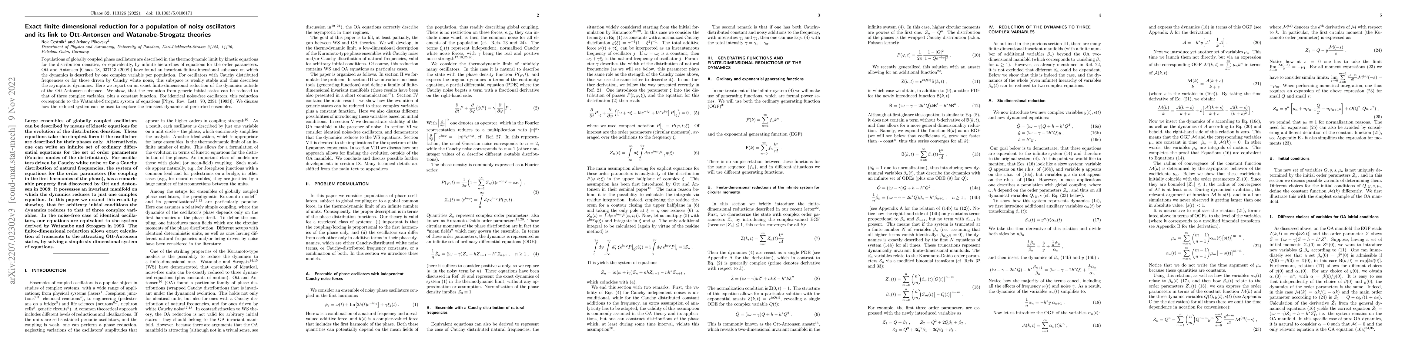 Thumbnail for Exact finite-dimensional reduction for a population of noisy oscillators
  and its link to Ott-Antonsen and Watanabe-Strogatz theories