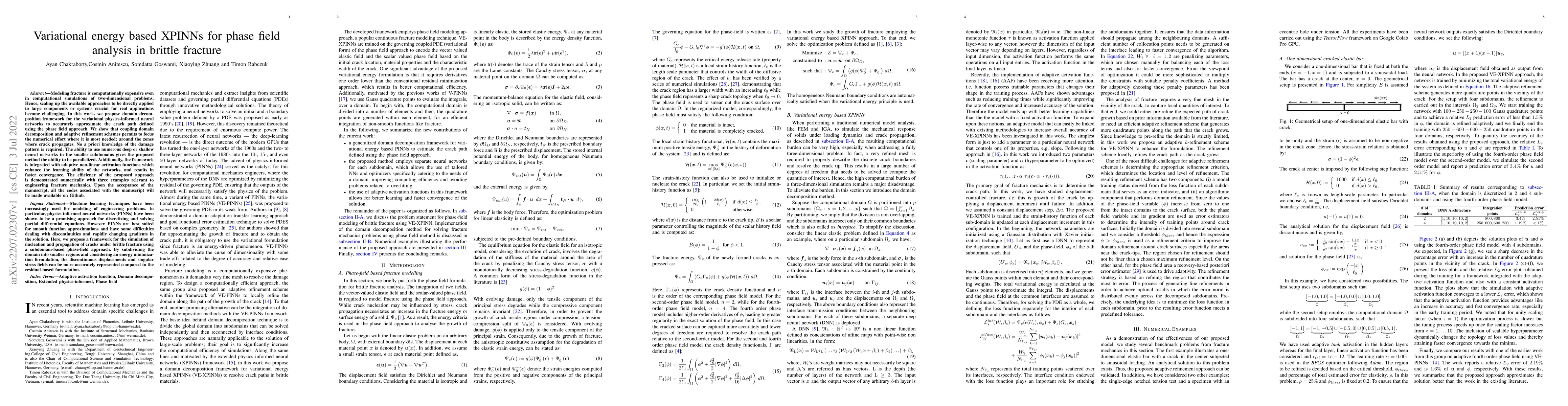 Thumbnail for Variational energy based XPINNs for phase field analysis in brittle
  fracture