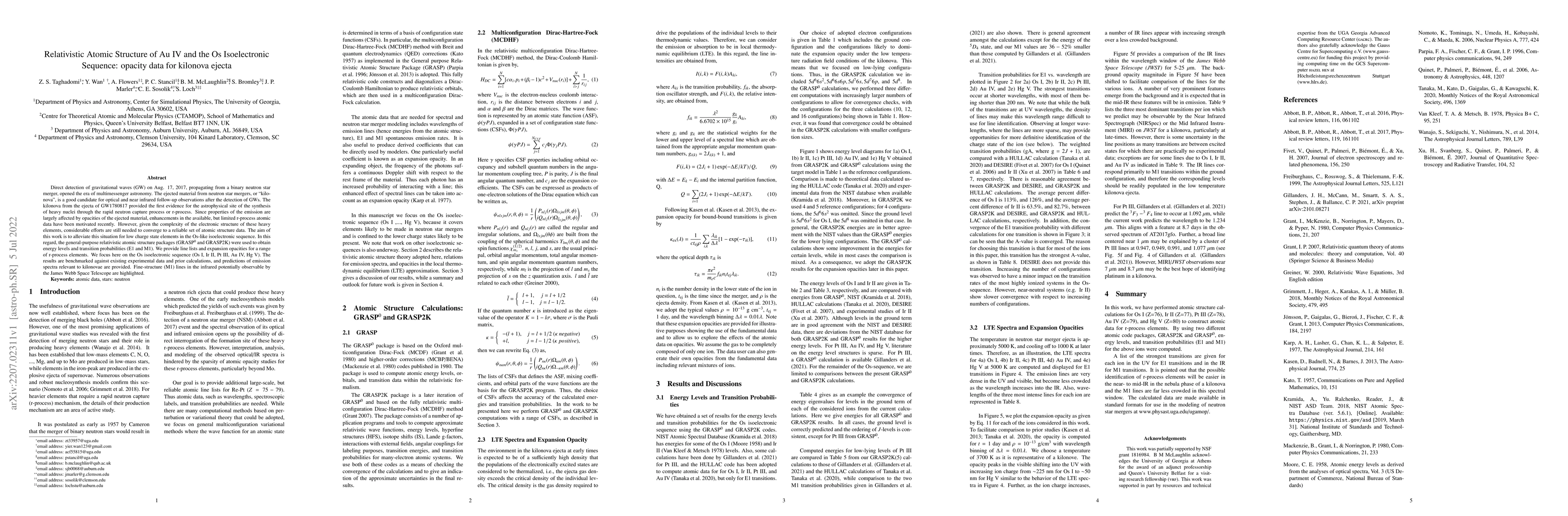 Thumbnail for Relativistic Atomic Structure of Au IV and the Os Isoelectronic
  Sequence: opacity data for kilonova ejecta