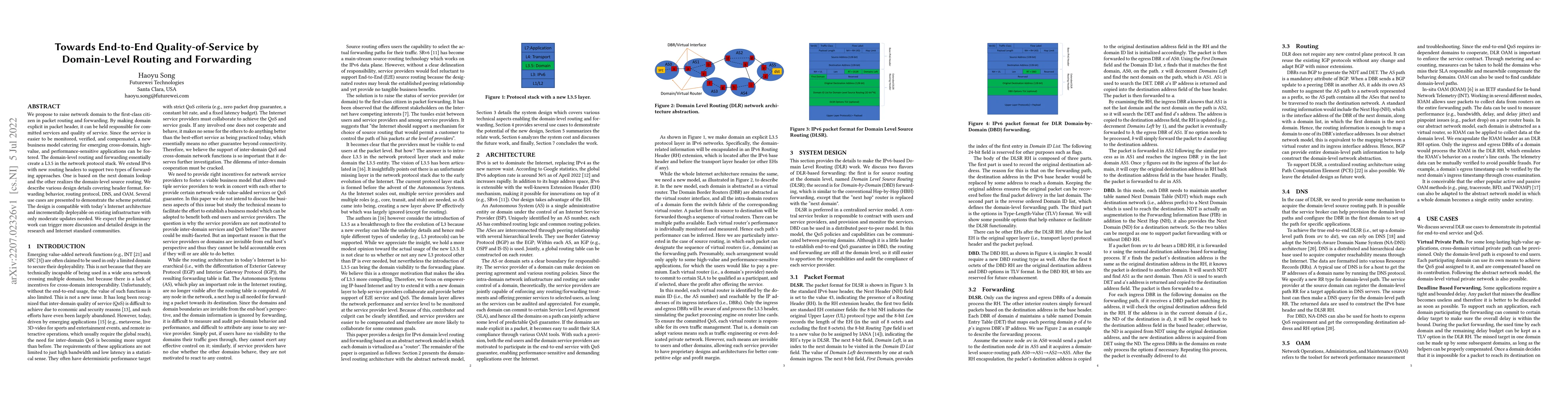 Thumbnail for Towards End-to-End Quality-of-Service by Domain-Level Routing and
  Forwarding
