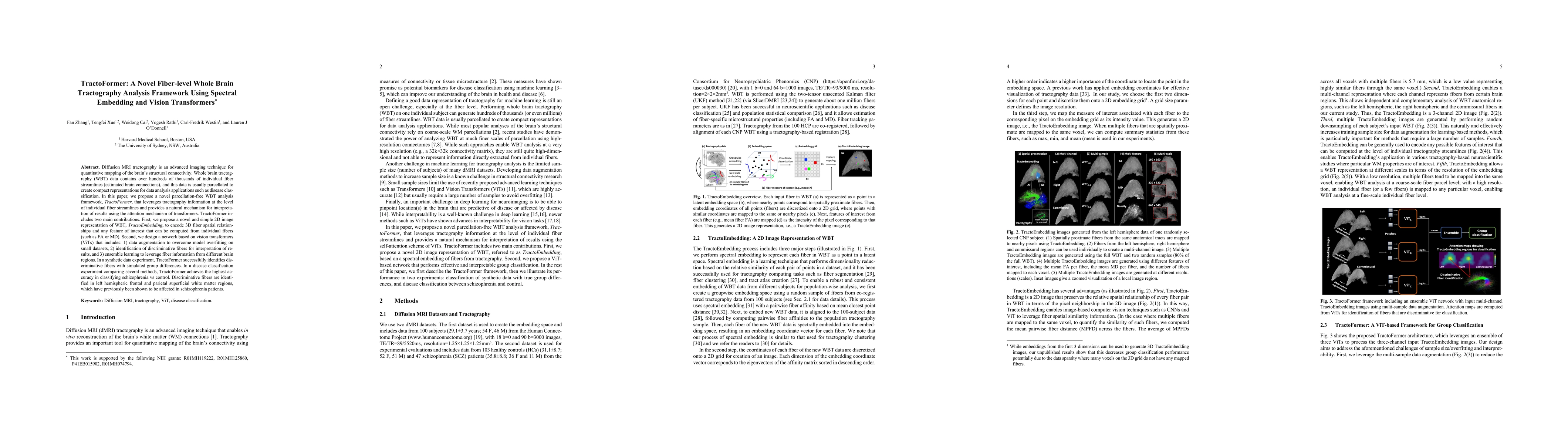 Thumbnail for TractoFormer: A Novel Fiber-level Whole Brain Tractography Analysis
  Framework Using Spectral Embedding and Vision Transformers