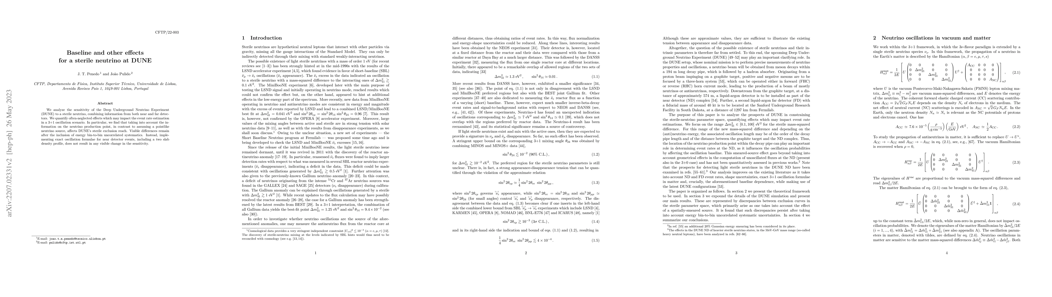 Thumbnail for Baseline and other effects for a sterile neutrino at DUNE