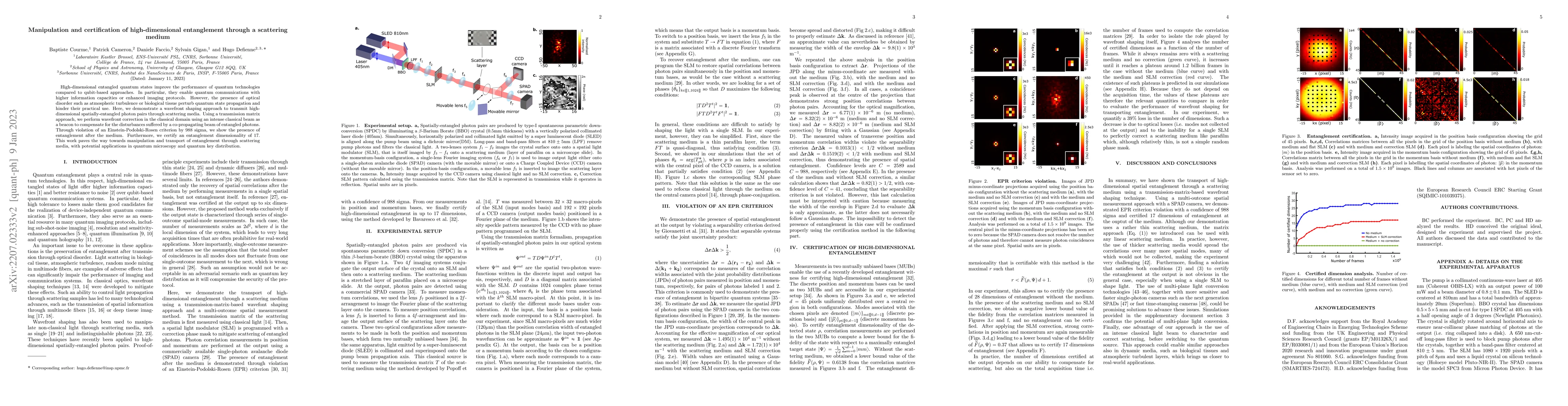 Thumbnail for Manipulation and certification of high-dimensional entanglement through
  a scattering medium