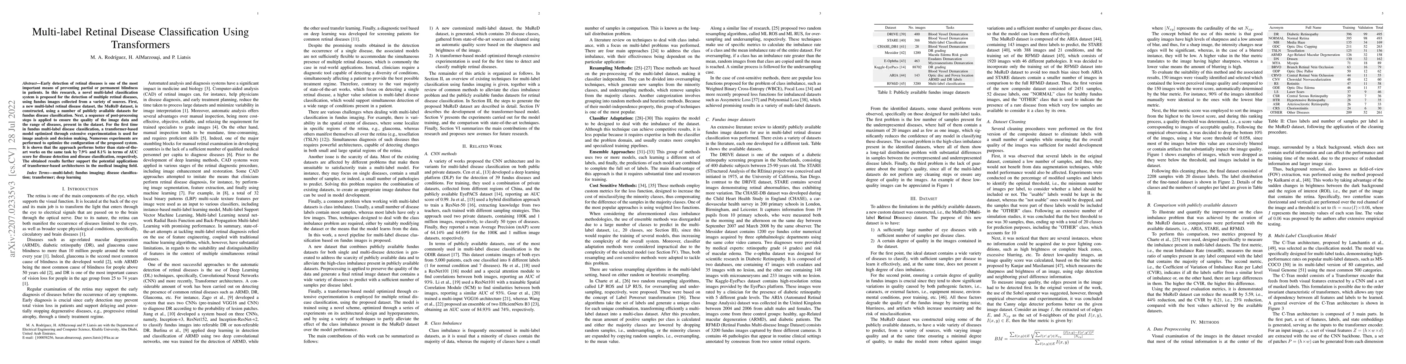 Thumbnail for Multi-Label Retinal Disease Classification using Transformers