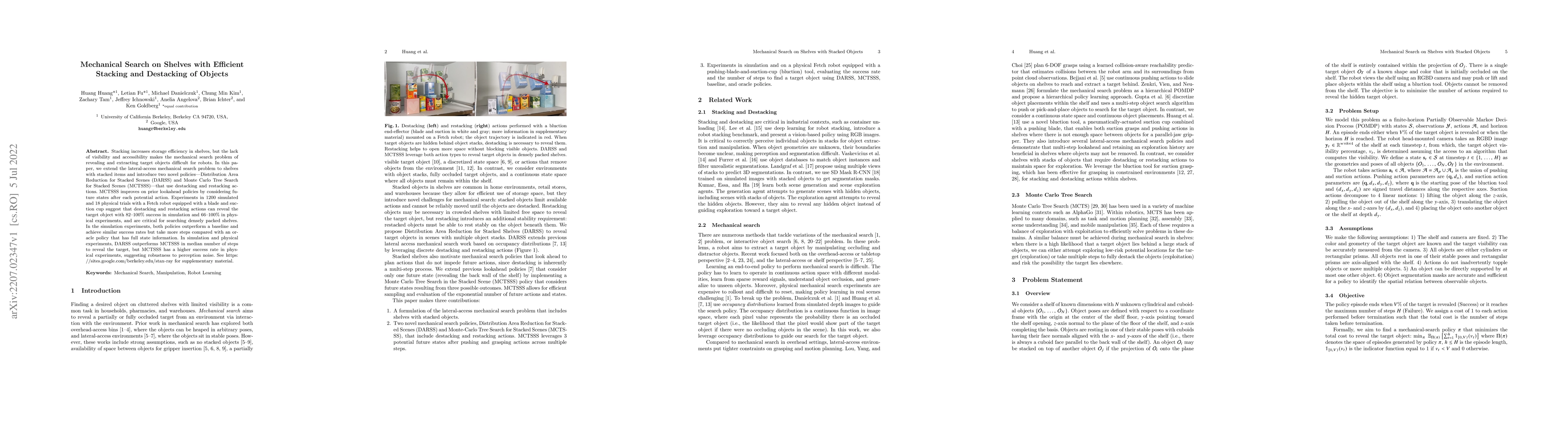 Thumbnail for Mechanical Search on Shelves with Efficient Stacking and Destacking of
  Objects