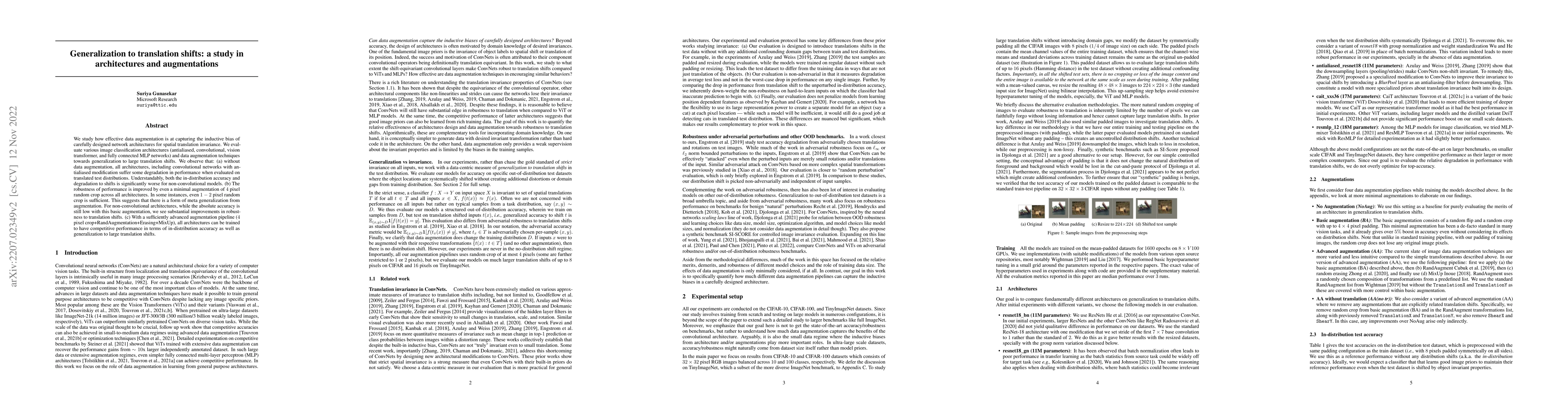 Thumbnail for Generalization to translation shifts: a study in architectures and
  augmentations