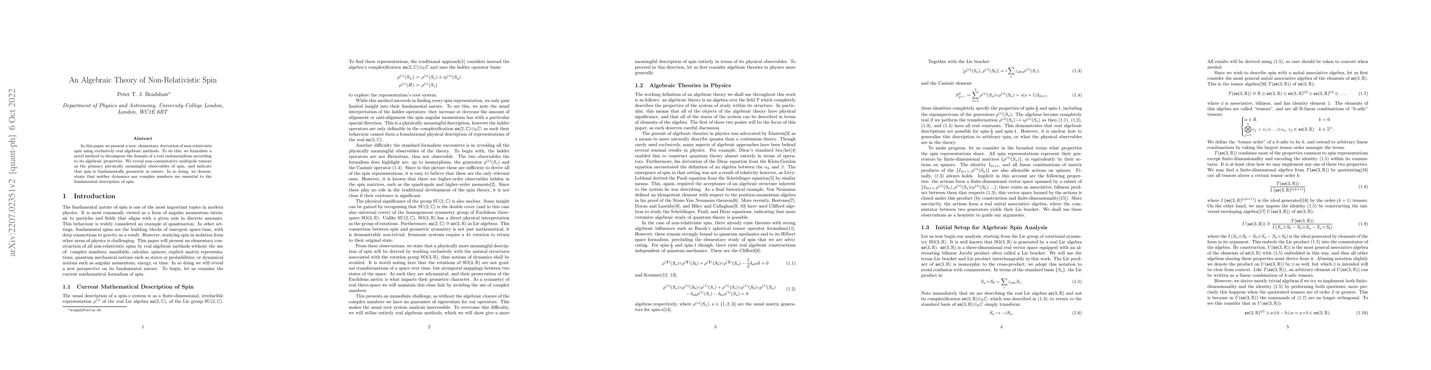 Thumbnail for An Algebraic Theory of Non-Relativistic Spin
