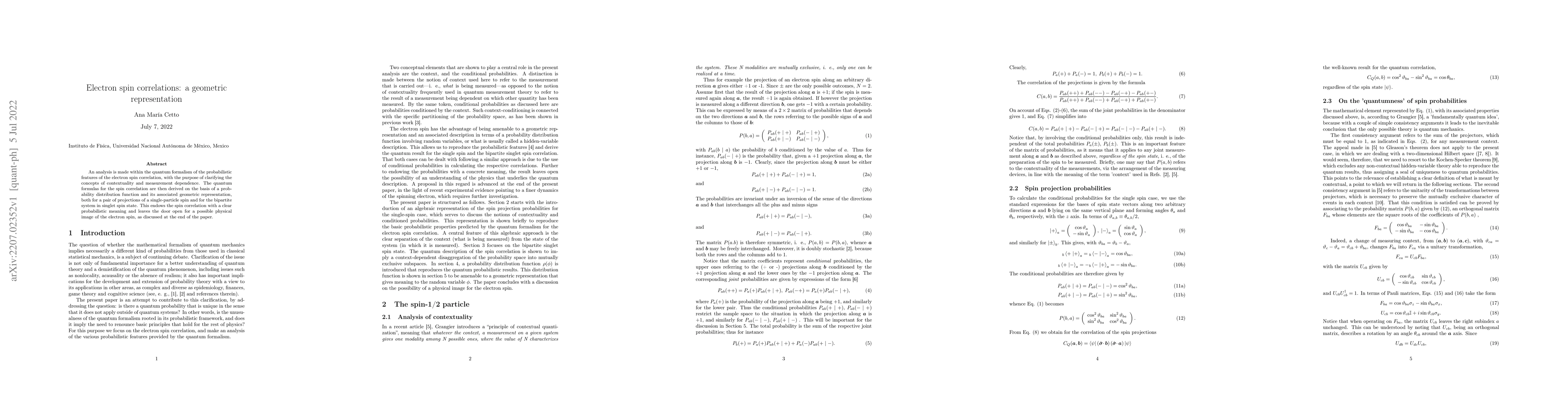 Thumbnail for Electron spin correlations: a geometric representation