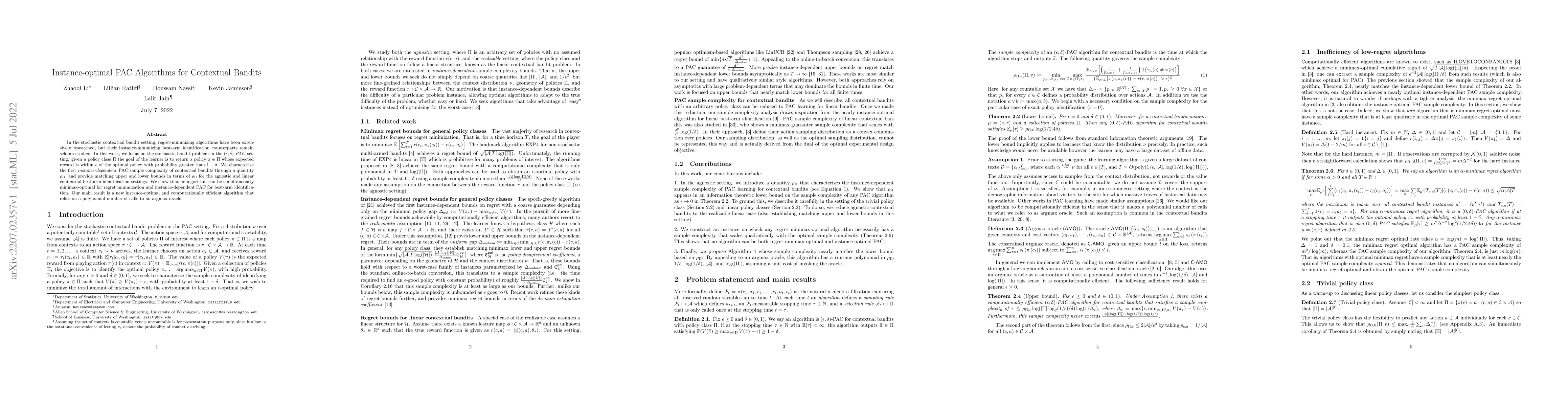 Thumbnail for Instance-optimal PAC Algorithms for Contextual Bandits