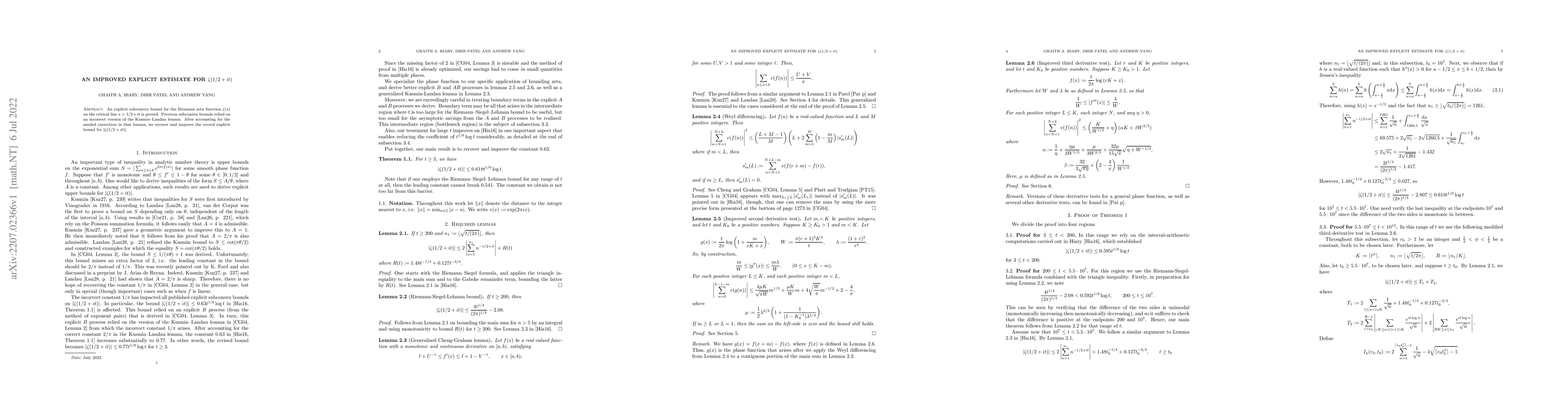 Thumbnail for An improved explicit estimate for $\zeta(1/2+it)$