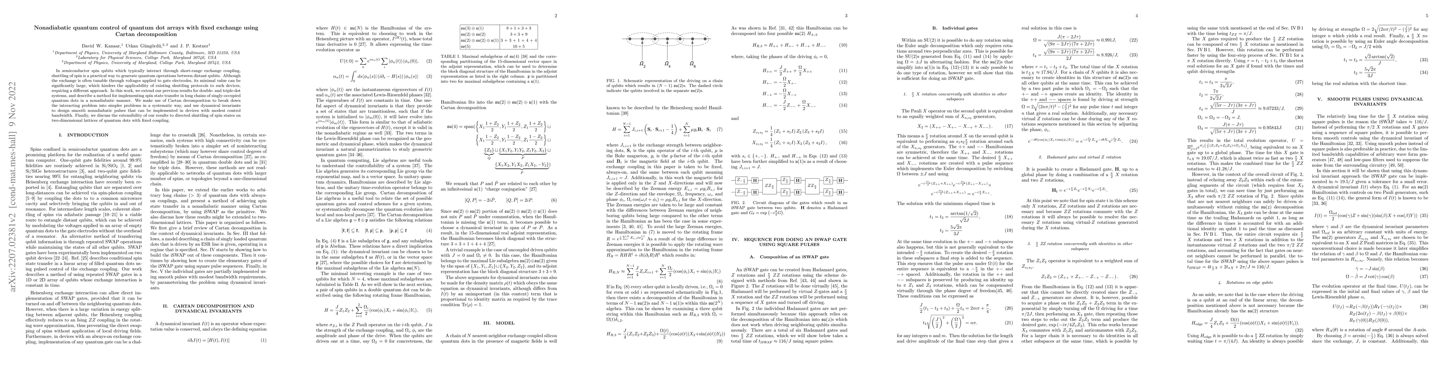 Thumbnail for Nonadiabatic quantum control of quantum dot arrays with fixed exchange
  using Cartan decomposition