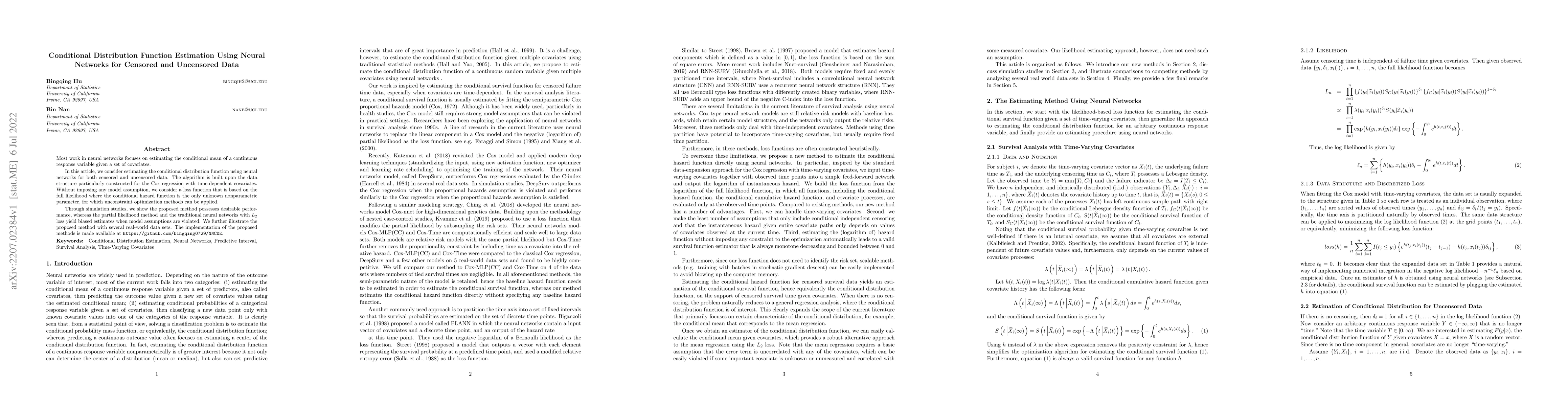 Thumbnail for Conditional Distribution Function Estimation Using Neural Networks for
  Censored and Uncensored Data