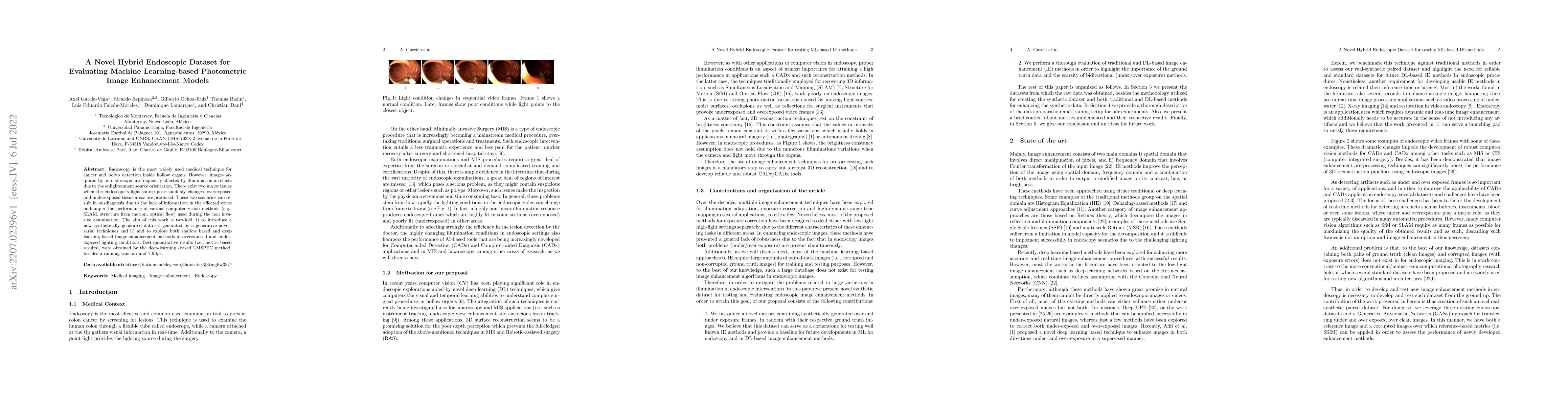 Thumbnail for A Novel Hybrid Endoscopic Dataset for Evaluating Machine Learning-based
  Photometric Image Enhancement Models