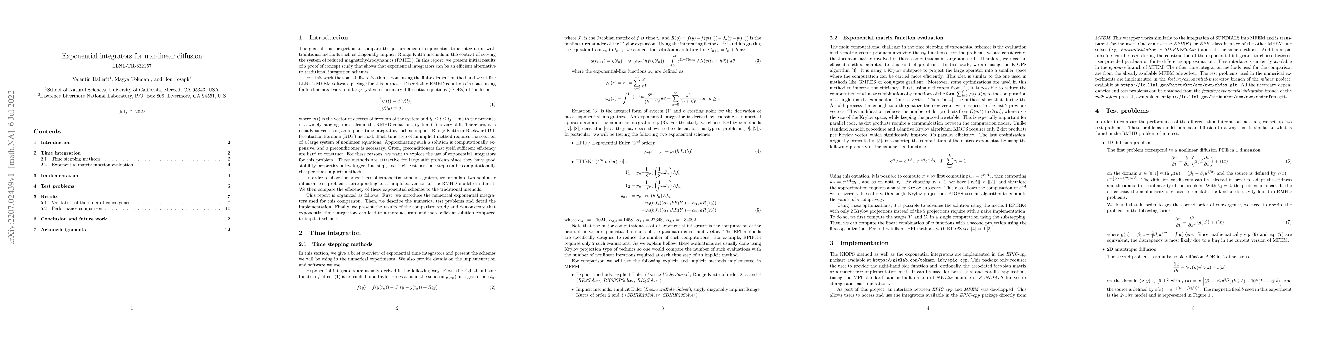 Thumbnail for Exponential integrators for non-linear diffusion