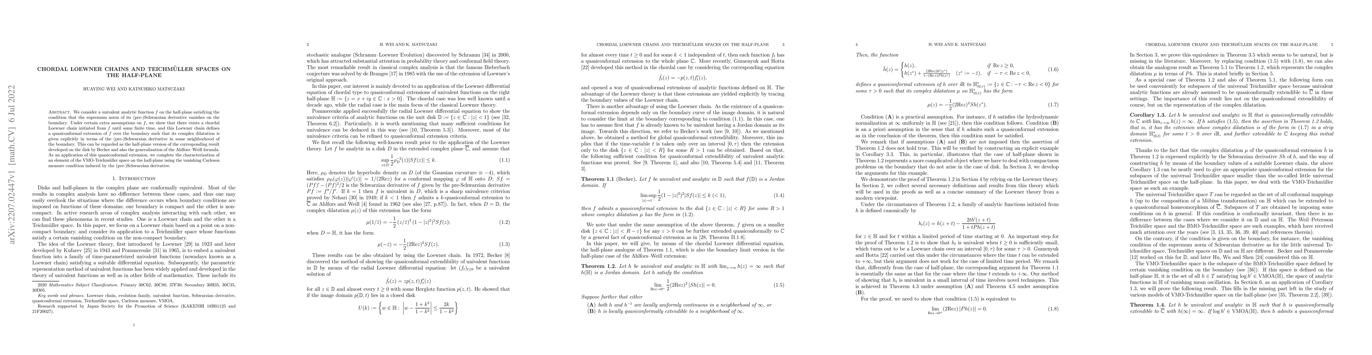 Thumbnail for Chordal Loewner chains and Teichm\"uller spaces on the half-plane